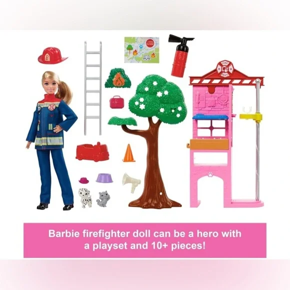 Barbie Careers Firefighter Doll & Playset with Fire Station & Tree, 2 Pets - Picture 2 of 6